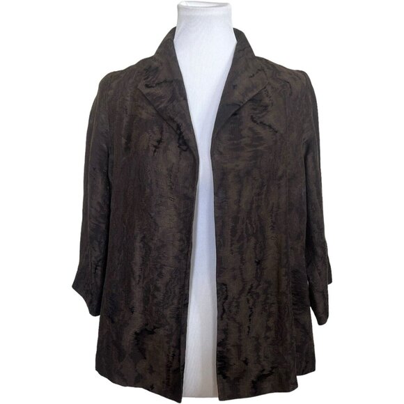 Eileen Fisher Brown Viscose Blend Open Front Short Sleeve Blazer Jacket Petite M - Picture 1 of 6